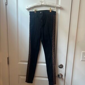 Black Pants with Leopard Print Side Stripes